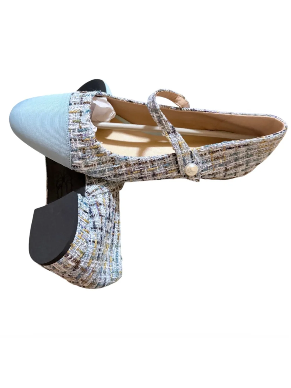 Women's C. Paravano Tweed Mary Jane Flats in Blue and Multicolor